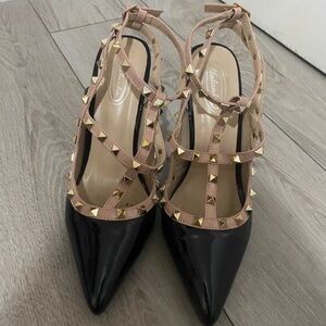 Chic Black and Tan Studded Heels